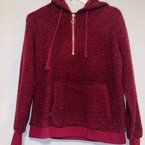 Maroon Fuzzy Hoodie Sweater